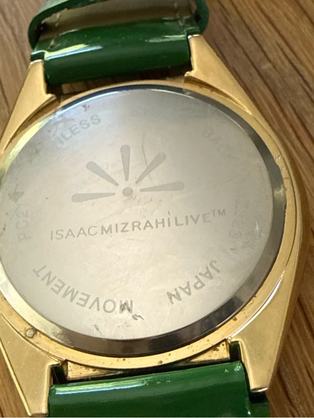 Isaac Mizrahi Live Kelly Green Crystal Accent Watch - Gold Trim, Patent Band
